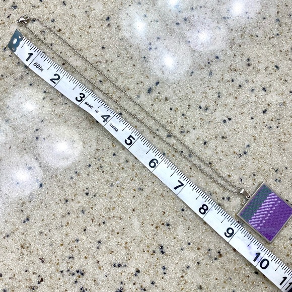 Tartan Necklace by Gracie J Scottish Artist Purple Plaid & Silver - Picture 3 of 11